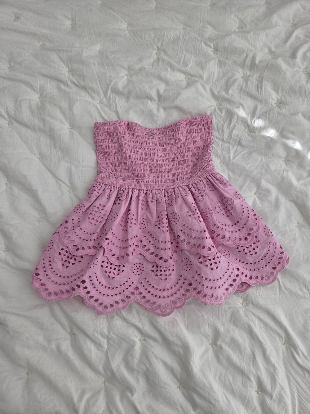 Bershka Pink Eyelet Strapless Top